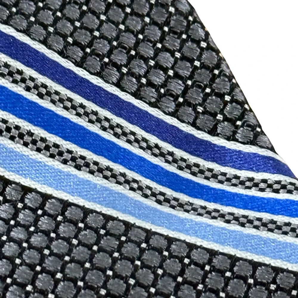 Pronto Uomo Blue Black Gray Striped Neck Tie Necktie Silk 3